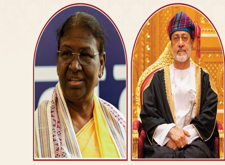  رئيسة جمهورية الهند دروبادي مورمو، وسلطان عُمان هيثم بن طارق